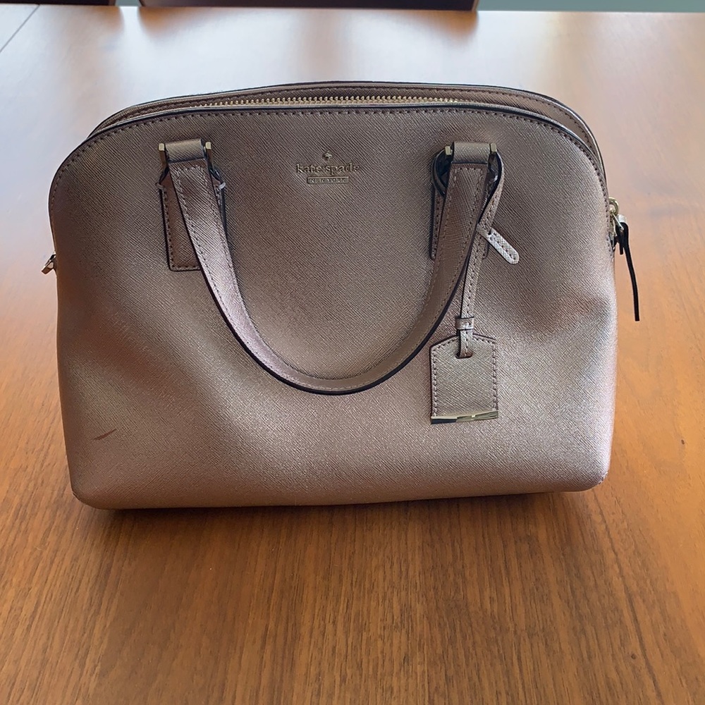 Kate Spade satchel handbag in rose gold saffiano leather